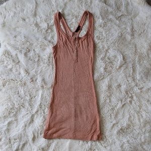 Ribbed Henley Mini Dress - Blush Pink